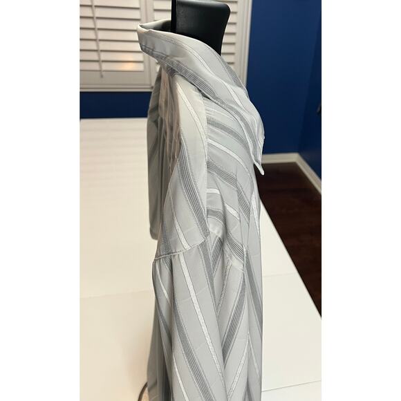 Metafuori New York 3XL Mens Shirt Gray Stripe Button Up Short Sleeve Poly Retro - Picture 5 of 11